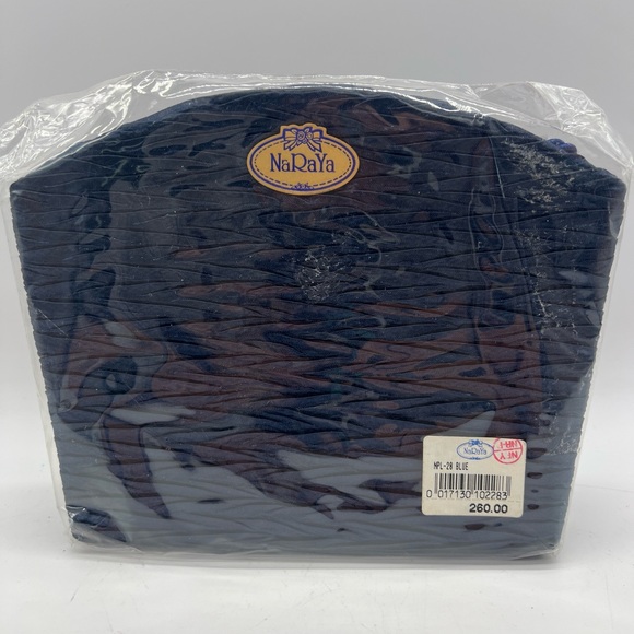 NWT in Plastic NaRaYa Sm Navy Blue Ruffled Satin Rope Strap Classic Y2K Elegant - Picture 3 of 16